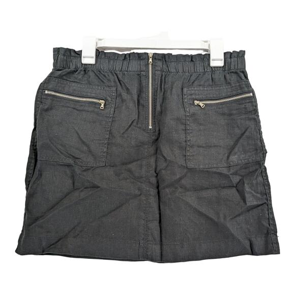 Lou & Gray Linen Micro‎ Mini Skirt S Black Zipper Detail Stretchy Waist Pockets - Picture 1 of 9